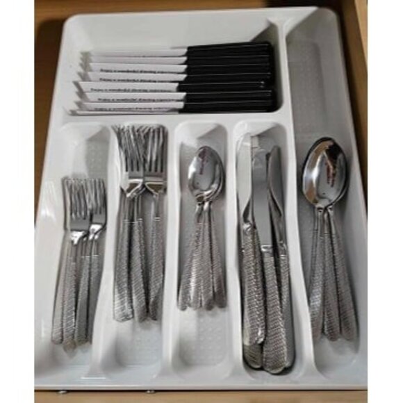 49-Piece-Silverware-Set-  New 49-Piece Hammered Silverware Set with Organizer, Heavy Duty Stainless Steel